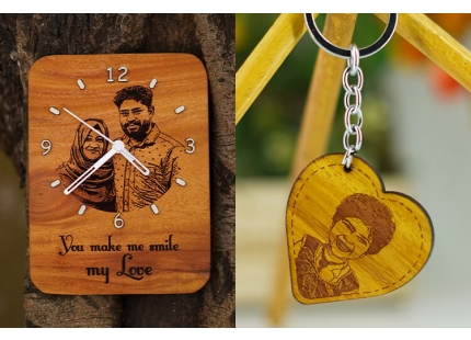 6-Laser engraved wooden clock and keychain